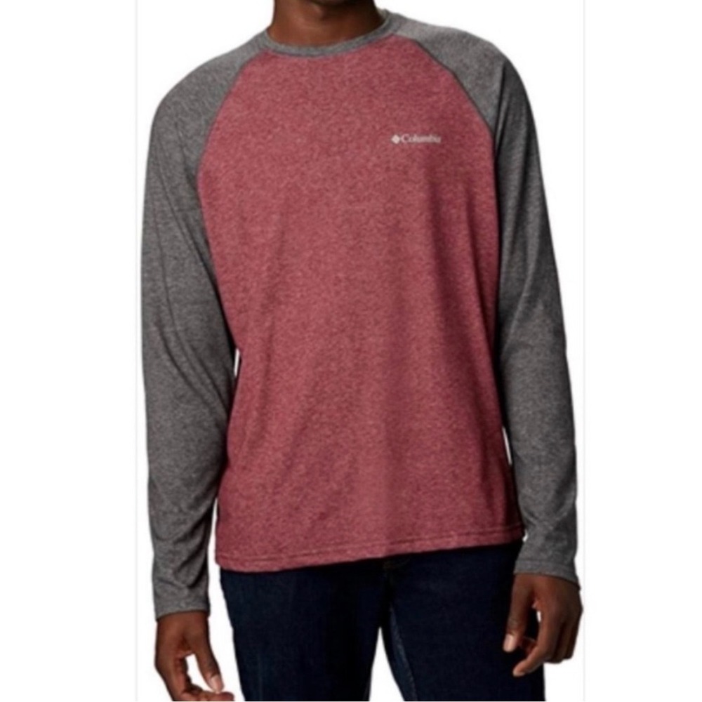 Columbia Mens Omni-Wick Raglan Long Sleeve Shirt Red Grey XXL Baseball Heathered